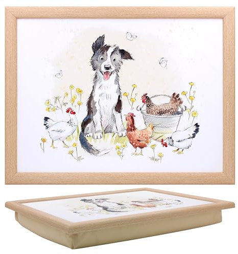 The Leonardo Collection Paper Shed Collie & Hens Laptray | Bandeja de puf para Comidas | Elegante Bandeja de Comida para Cena o Desayuno | Ideal para Comodidad en el hogar
