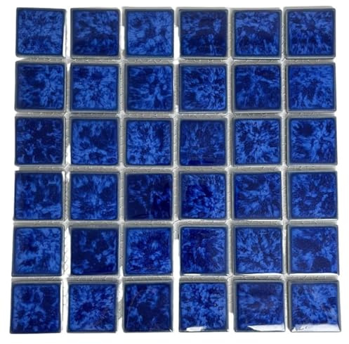 Tenedos Ultramarine Blue with Water Splash Effect Square 2x2 Porcelain Pool Mosaic Floor and Wall Tile for Backsplash, Kitchen, Bathroom, Swimming Pool (2 Sheets)