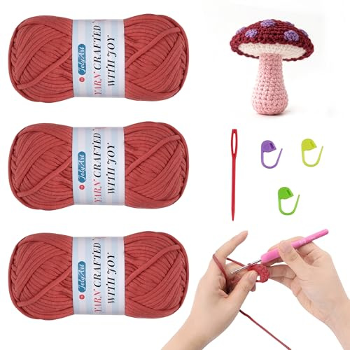 JelyArt Filato per Uncinetto per Principianti 3 X 50g Lana per Uncinetto Nessun Filato Diviso, Filato Spesso Cotone per Uncinetto, Gomitolo di Cotone Filato Semplice per Uncinetto Lavora a Maglia