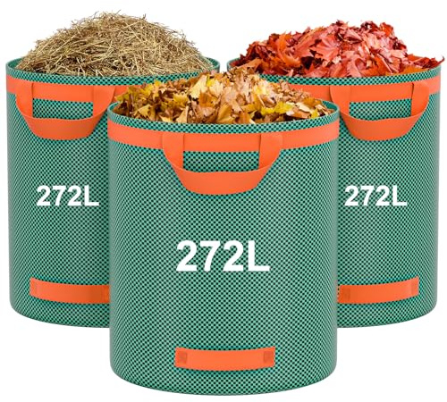 PUTINEI Sacs à déchets de Jardin Robustes 3x 272L Sacs de Jardin Réutilisables Avec Poignées,Sacs de Jardin IndéChirables,Sacs de Recyclage Pliables pour Feuilles, Ordures, Débris de Jardin
