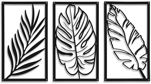 Dkant Cuadros Decorativos (22x40 cm) - Set de 3 Cuadros de Metal de Plantas - Decoracion Pared para Habitacion, Salon, Cocina y Oficina - Natural y Moderno - Facil Fijacion (Cuadradas)