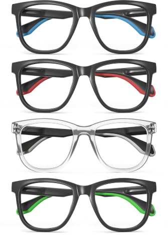 MODFANS Varillas de Goma,Un Pack de 4 Gafas de Lectura Hombres Mujeres Anti Luz Azul,Lente Clara,Vision Clara,Ligeras Comodas,Colores Mezclados