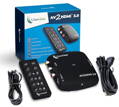 ClearClick AV to HDMI Converter 3.0 (Third Generation) - 1080P RCA or S-Video to HDMI Upscaler - with Remote Control for Image Adjustment - VHS, VCR, Camcorder, DVD, TV, Gaming Systems, PAL, NTSC
