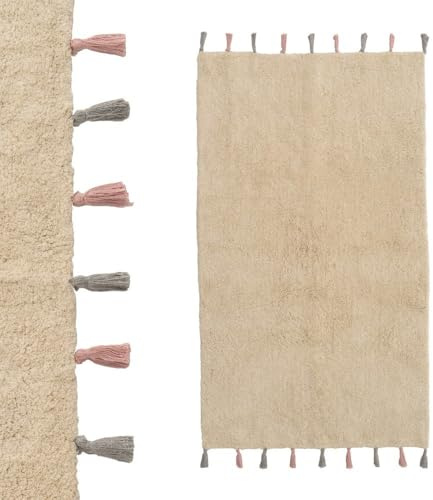 CASASELECCION Alfombra de Algodón Beige Lavable con Gramaje 1500 Gr/m2. Apta para Lavadora a 30 Grados y Planchado Suave. Diseño Sencillo para Cualquier Estancia. (Beige 90x150 cm)