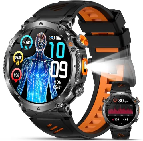 Reloj Inteligente Hombre Militar con GPS y Linterna LED,3ATM,Chat-GPT, 1.7 HD Pantalla Brújula/850mAh Batería/Llamadas Bluetooth/120+Modos Deportivos, Sueño Salud Pulsera Smartwatch, iOS/Android