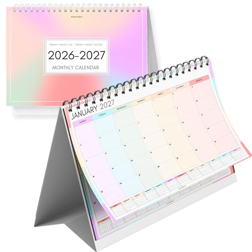 2026-2027 Academic Desk Calendar, August 2026 to July 2027 Monthly Standing Table Calendar, Wire Bound Desktop Calendar with Key Dates Page, Colourful Pastel Office, School, Teacher & Student Planner