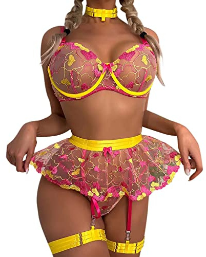 Sexig spets underkläder set dam sensuell tanga-bh rygglös justerbara axelband lättviktig raffinerad rosa födelsedag A32
