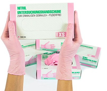 SF Nitrilhandschuhe XS Rosa – 100 Stück Einweghandschuhe, Einmalhandschuhe, Medizinische Handschuhe, Puderfrei, Latexfrei, Handschuhe Einweg zum Kochen, Putzen, für Medizin, Küche, Kosmetik, Haushalt