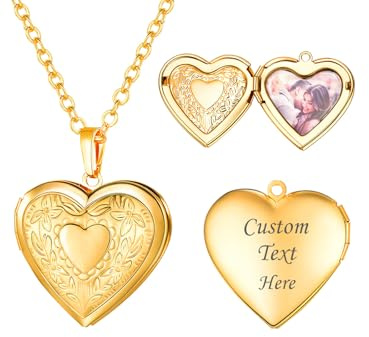 U7 Collier à mamie Pendentif pour Photo Personnalisé Bijoux Femme Plaqué Or Chaîne Pendant avec Gravure Fleur Coeur Cadeau Personnalisé pour Fête des Mères
