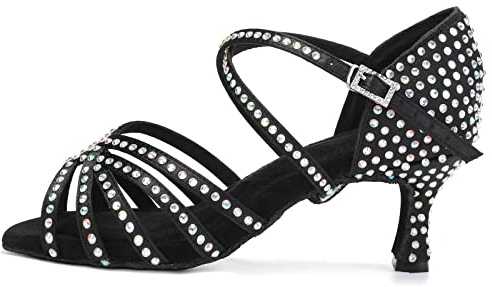 RUYBOZRY Scarpe da Ballo Latino Americano Donna Strass Scarpe da Ballo Salsa da Sala,CT404-6.5-Nero,EU 38
