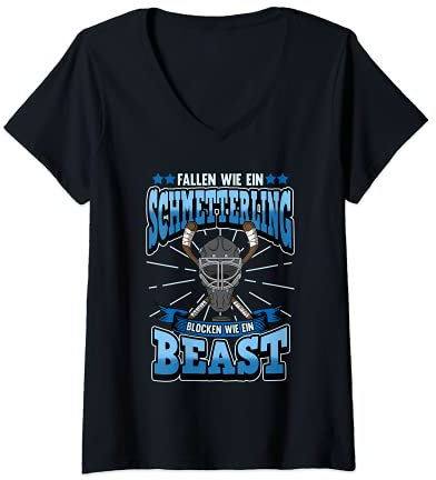 Damen Eishockey Spruch Lustig Eishockeyhelm Geschenk T-Shirt mit V-Ausschnitt