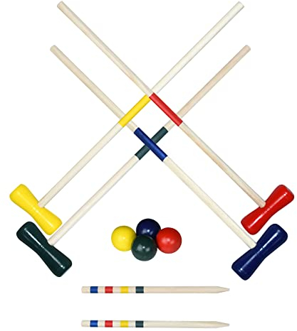 UISEBRT Krocket Set Garten-Spielset Krocketspiel Holz Spiel 4 Spieler Outdoor Gartenspiel Krocketspiel