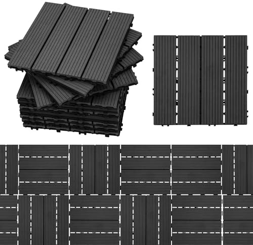 Randaco WPC Terrassenfliesen Holzoptik, 30x30cm 11er Set für 1m² für Garten Balkon Bodenbelag mit Drainage und Klicksystem, Wasserfest, korrosionsbeständig, leicht zu verlegen, Anthrazit