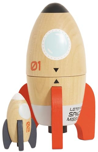 Le Toy Van - TV808 - Holzspielzeug-Weltraumraketen-Lernspiel für Kinder, 2 Jahre, Matroschka, kleinste Rakete im Inneren, magnetische Öffnung, umweltfreundlich, plastikfrei, Montessori