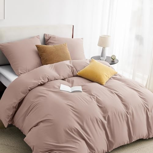 BEDSURE Ropa de cama de 155 x 220 cm, 3 piezas, color rosa, 1 funda nórdica de 155 x 220 cm, 2 fundas de almohada de 80 x 80 cm, certificado Öko-Tex, juego de ropa de cama Adobe rosa de microfibra de