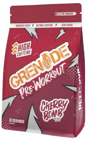 Grenade High Caffeine Pre Workout Powder with Natural Caffeine, Citrulline, Beta Alanine, Tyrosine & Betaine (20 Servings) - Cherry Bomb, 330 g (Pack of 1)