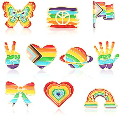 MWOOT 10 st regnbågsnålsmärken, HBTQ+ gay pride brosch emaljknappar, pridesknappar, jämställdhet hattnål för kläder väskor ryggsäckar tillbehör