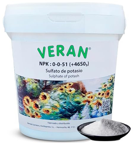 VERAN | Fertilizante Plantas de Flor, Jardin, Huerto y Acuario | NPK 0-0-51 | 1 Kg | Hidrosoluble | Fertilizante Plantas Acuario | Abono Rico en Potasio | Consigue Frutas más Grandes y Sabrosas