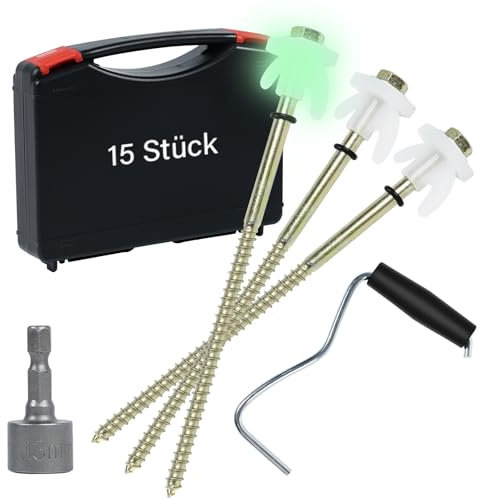 15 Stück Drehbare Zeltheringe mit Gewinde, Stabile & Sturmsichere Schraubheringe für Camping und Outdoor Erdanker mit Haken mit Nachleuchteffekt/Rostschutz Durch Verzinkung - Robust & Stark