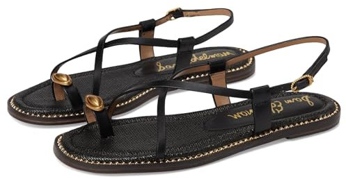 Sam Edelman Women's Tenly Flat Sandal, Black Leather, 6.5 UK