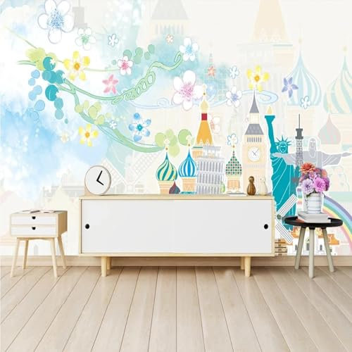 MIXUEXUNLU 3D Cartoon Mural Wallpaper Warm Cartoon Flower Building Wall Painting Children's Bedroom Background Decorative Wallpaper