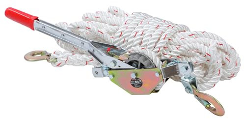 KATSU Tools Tirador de Cuerda con Trinquete Reforzado, Capacidad 3/4 Tonelada, Cuerda 15m x 15mm, 2 Ganchos de Acero, Cabrestante para Mover Barcos, Remolques, Troncos y Tala de Árboles