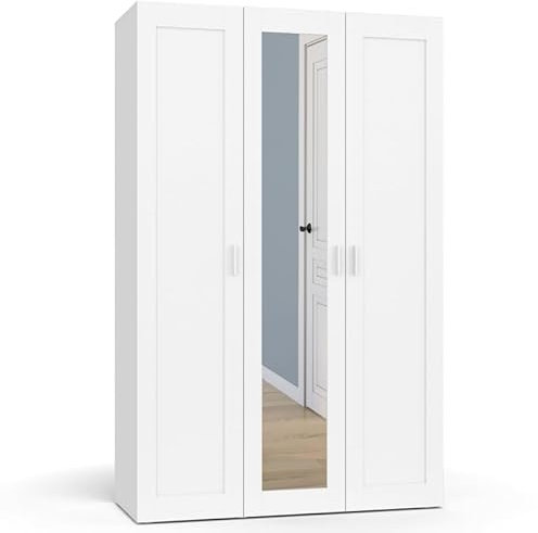 IDMarket - Armario Vito de 3 puertas blanco de 120 cm con espejo y estantes
