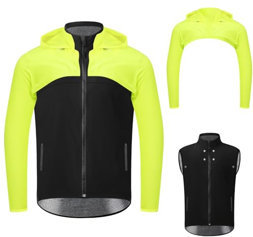 CGLRybO Giacca da ciclismo da uomo, leggera, ad alta visibilità, riflettente, antivento, protezione solare, giacca a vento, ultraleggera, abbigliamento da equitazione e arrampicata, Giallo, XL
