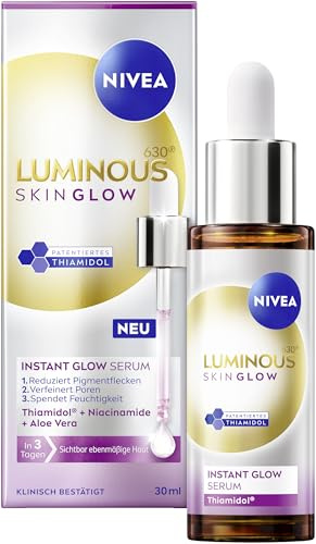 NIVEA LUMINOUS630 Skin Glow Instant Glow Serum, hocheffektives, leichtes Gesichtsserum für strahlende und ebenmäßige Haut, Gesichtspflege mit Thiamidol, Niacinamid & Aloe Vera (30 ml)