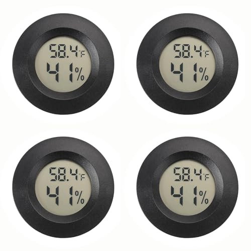 Mini Hygrometer Thermometer Digital Humidity Meter Indoor and Outdoor Humidity Monitor Reptile Thermometer for Humidors Greenhouse Garden Cellar Fahrenheit(℉)/ Celsius(℃), pack of 4