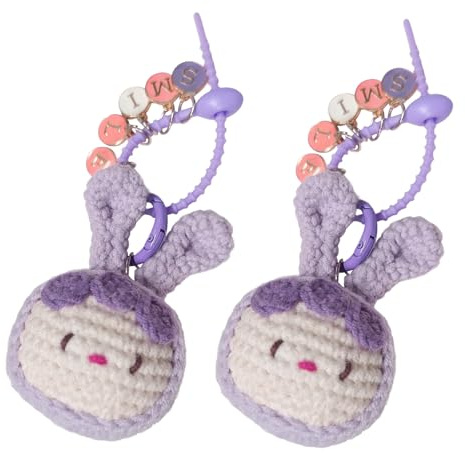 Jtnohx Animal Crochet Doll for Birthday, Gift for Girlfriend Boyfriend Husband Wife Boss Teacher Nurse, 2pcs Bag Charms, Keychain Hanging Ornaments（Pale Purple Rabbit）