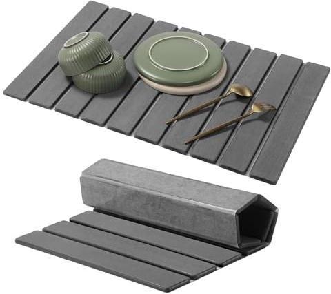Alfombrilla Escurreplatos, 60 x 40 cm Tapetes para Secado de Platos para Encimera de Cocina, Plegable de Secado Rápido Absorbente de Tierra de Diatomeas, para Platos, Botellas, Tazas