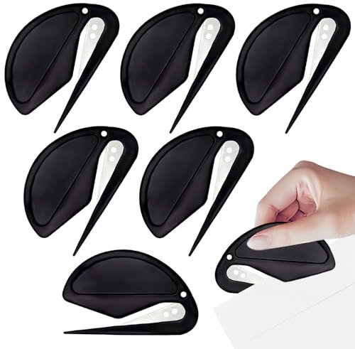 Lot de 6 coupe-papiers, coupe-film, coupe-papier, ouvre-lettres, coupe-film avec lame en métal, lame cachée, sûr et efficace, pour emballage, courrier et découpe de papier, noir