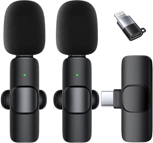 Wireless Lavalier Microphone for iPhone - iPad,Android Phone，2 Pack Mini Microphones with AI Noise Reduction and Crystal Sound Quality for Recording Interviews, Vlogging, TikTok, YouTube, Video