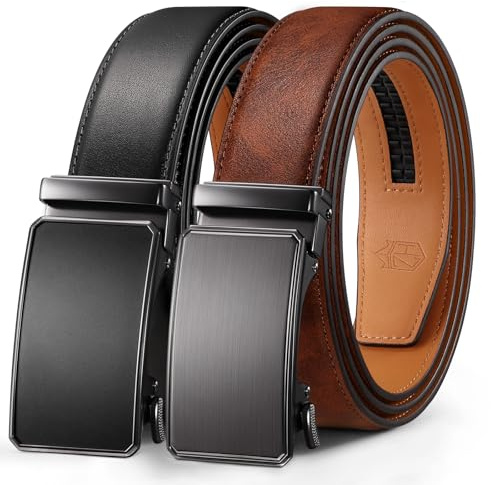 Zitahli Ratchet Belt Men 2 Pack - Click Leather Mens Belt Adjustable,Cut for Perfect Fit Dress and Casual,Gifts for men,Men's Accessories Size 34-40