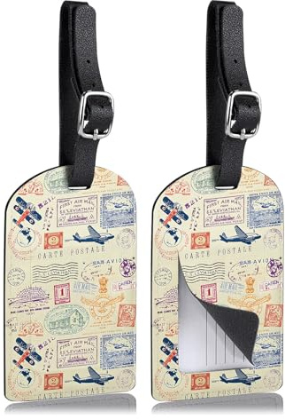 2 Etiquetas de Piel Sintética con Etiquetas de Dirección Piel Sintética Resistente al Agua, Impresión UV de Identificación Personalizadas de dos Caras Accesorios de Viaje