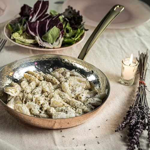 ALFIQ Hammered Copper Frying Pan with Brass Handle, Premium Handcrafted Cookware