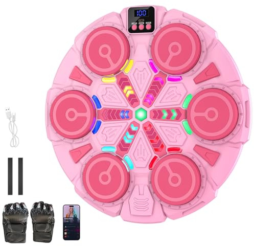 UOAESR Music Boxing Machine, Wall-Mounted Bluetooth Boxing Machine with Music, 3-Speed Rhythm Mode Adjustment, Boxing Gloves, Electronic Boxing Machine Music Boxing Game for Boys Girls (Pink-B)