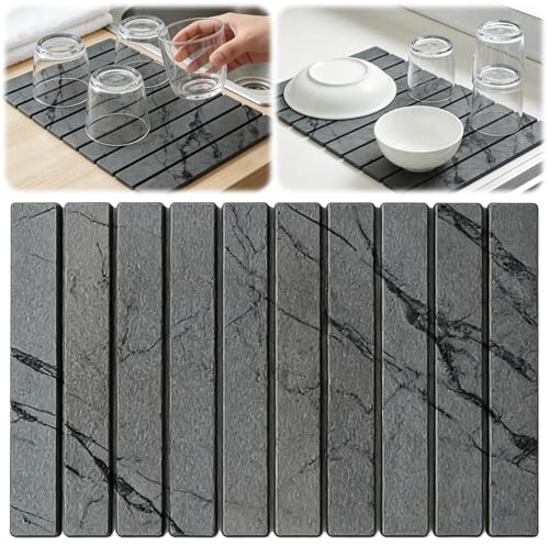 Tappetino scolapiatti, 40 x 30 cm, assorbe l'acqua, asciugatura rapida in ciottoli, pieghevole, grigio scuro, in pietra per tappetini da caffè, tappetini da cucina, tappetini da bagno