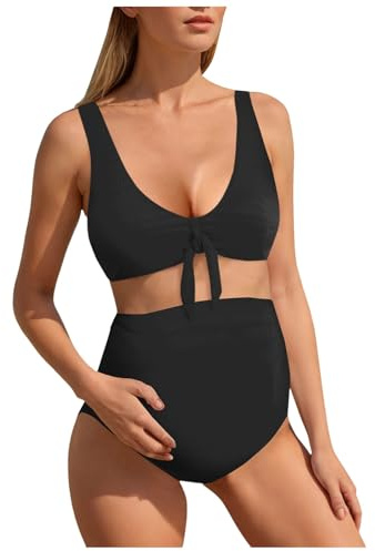 Bikini Maillot de Bain 2 Pièces Maternité Shorty Taille Haute Femmes Maternité Enceintes Grossesse Col en V Chic Plage Maillot Bain 2 Pièces Taille Haute Tankini Maillots Enceintes Plage Natation