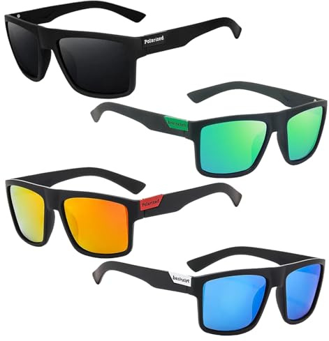 HTTDSLF 4 Pièces Lunettes de Soleil Polarisées Homme Femme, Lunettes de Soleil Homme Polarisées, Mode Classique Lunette Polarisante Peche, pour Conduite, Cyclisme, Pêche, UV400 Protection