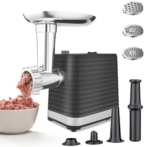 Elektrisk köttkvarn och korvmaskin, slitstark köttkvarn med 3 skärplattor, hemmabruk, perfekt för kött- och korvtillverkning
