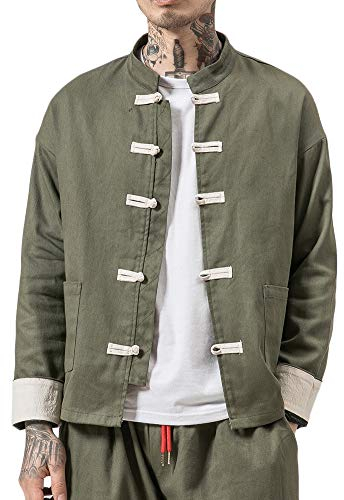 Liangzhu Herren Leinen Mäntel China Handgemachte Kung Fu Tai Chi Baumwolle Jacke Von Maßschneider Armee-Grün M