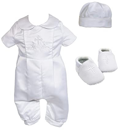 Cinda Boys White Satin Christening Romper Set 0-3 Months