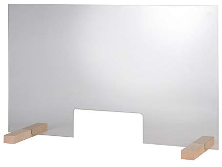 APS 98014 Hygieneschutzwand, Schutzwand, Nies und Hustenschutz, Hygieneschutzwand aus Glas, transparenter Hygieneschutz 75 x 24 cm, Höhe 47, 50 cm, Klar
