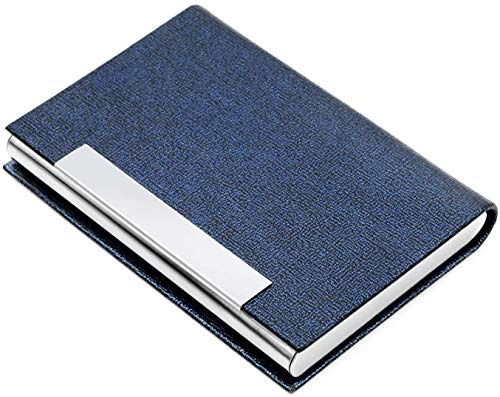AYCLIF Porte-Cartes de Visite Fins Professionnels en Cuir synthétique étui en Acier Inoxydable pour Les Voyages et Les Affaires, Bleu