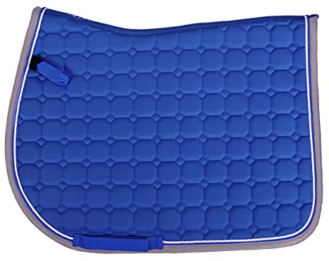 QHP Tapis de selle Florence surpiqûre carrée extravagante avec 2 cordons décoratifs (Warmlbut VS, bleu cobalt)
