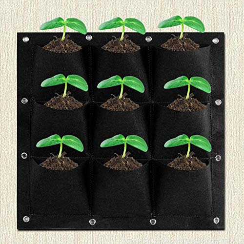 Fyearfly Sacchetti per piante da appendere, 9 tasche verticali da appendere a parete da giardino per coltivare borse per piante Fioriera per esterni e interni Patio Yard Decorazione della casa(nero)