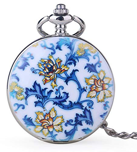 Whodoit Unique Design Blue and White Porcelain Flower Pocket Watches Roman Number Mechanical Pocket Watches (M311)
