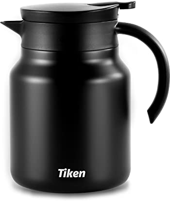 Tiken 1L Thermal Coffee Carafe Jug, Double Walled Stainless Steel Insulated Vacuum Coffee Flask for Hot &Cold Drinks